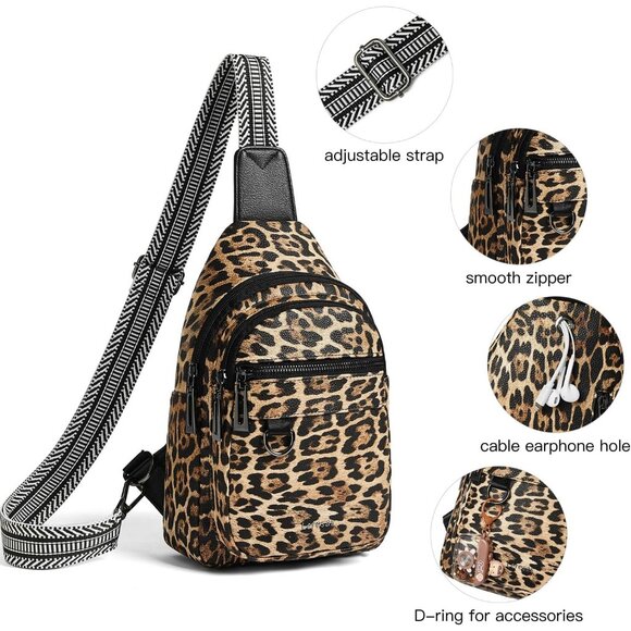 7L Sling Bag for Women Men Vegan Leather  5-leopard - Picture 5 of 9